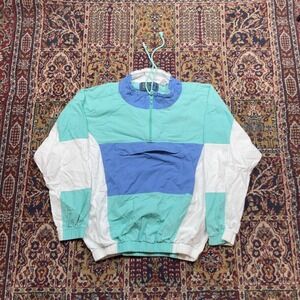 VTG 80s Gitano Wave Rhythm Colorblock Quarter Zip Anorak Jacket Teal Blue L Surf